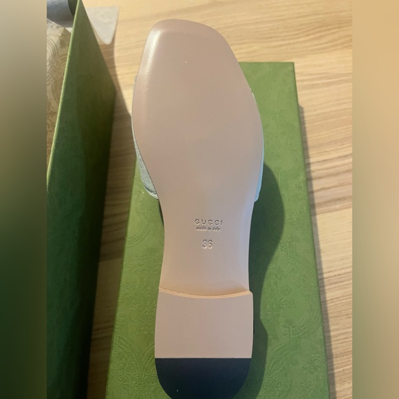 Gucci G cut suede slides in light blue (salvy green) - Picture 9 of 13